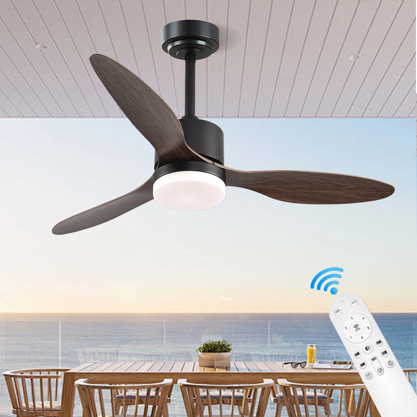 Nordic Ceiling Fan with LED Lighting Large Boom Cooling Electric Fan Three-blade Fan 6-speed Wind Lighting Energy-saving Fan