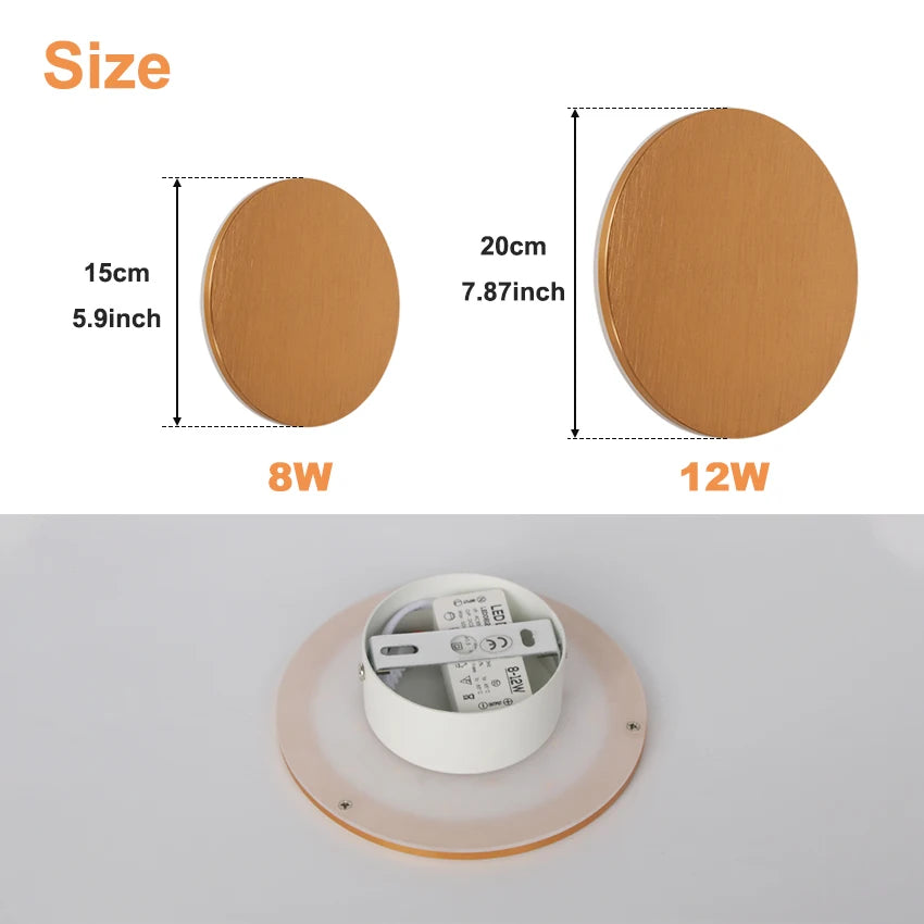 Modern Round Wall Lamp 15cm/20cm LED Black/White/Gold Aluminum Acrylic Light Fixture Easy Install for Living Room Bedroom 