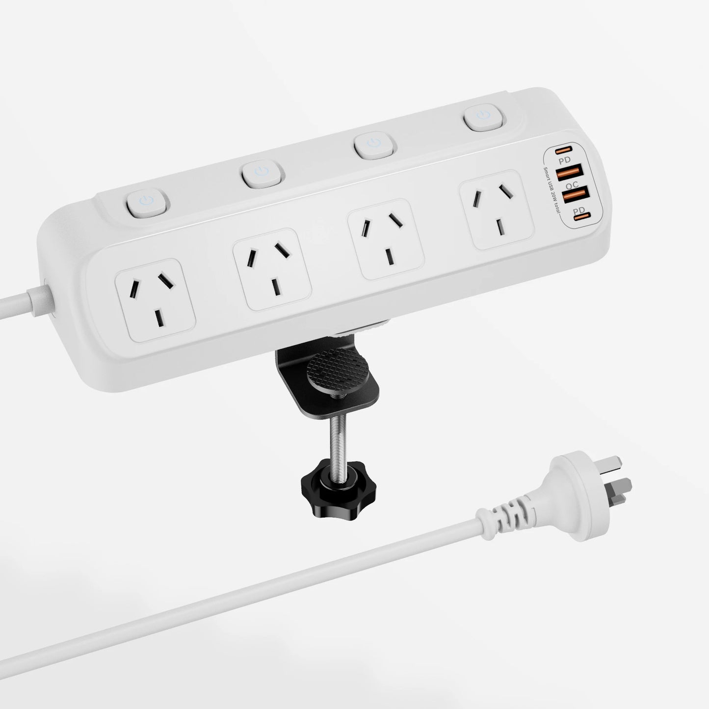 2500W Australia Au Ac Plug Multitap Independent Switch Power Strip 2m Extension Cord Outlets with 3 Usb-A 3 Usb-C Charging Ports