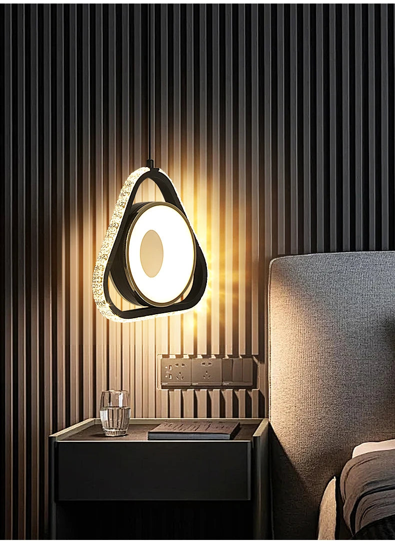 Modern Pendant Lamp Dining Room LED Crystal Design Gold Finish Minimalist Bedroom Bedside Lighting Chandelier for Home Decor