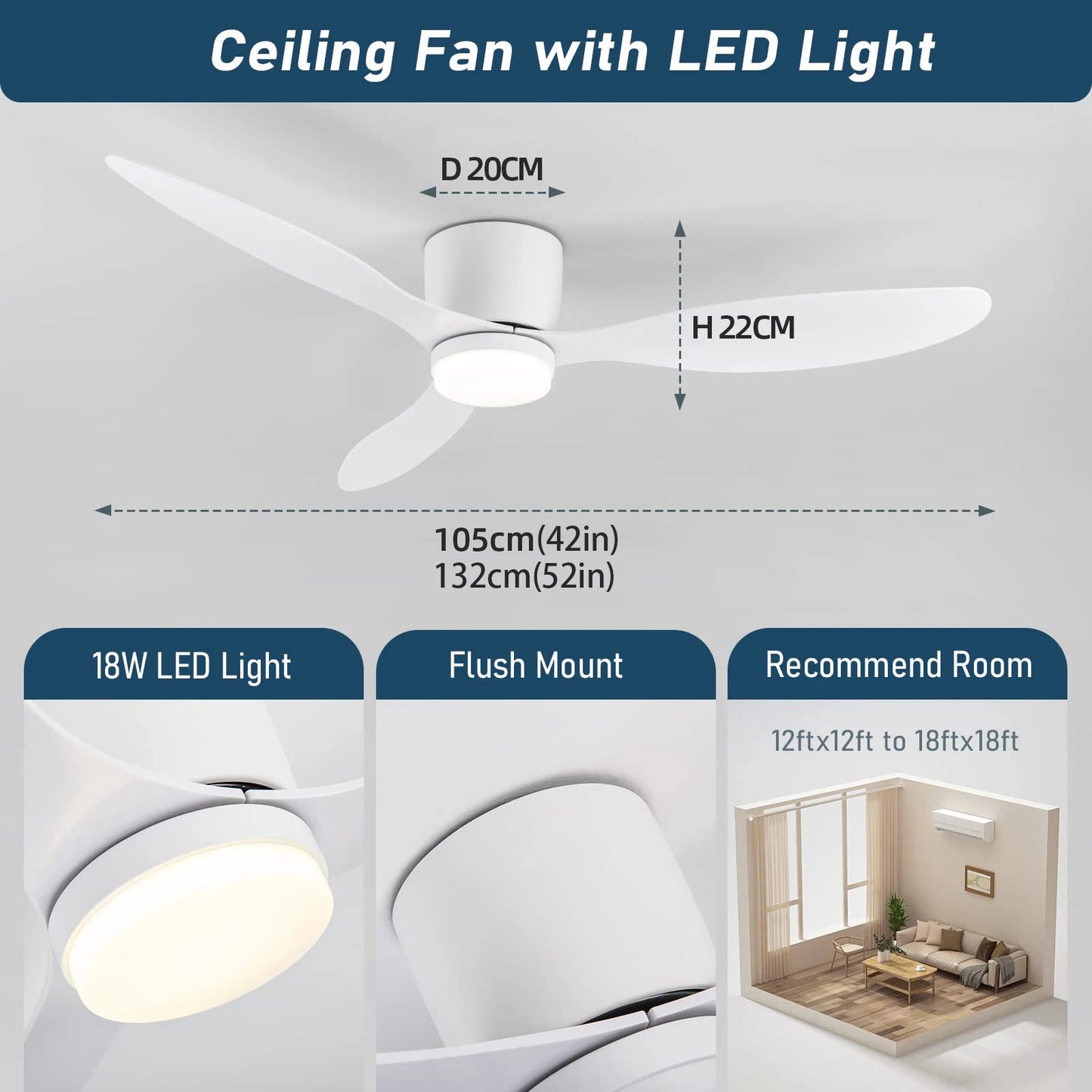 IRALAN Modern LED Ceiling Fan Light With Remote Control Low Floor Decorative Light Energy-saving Light With Fan In Bedroom Home