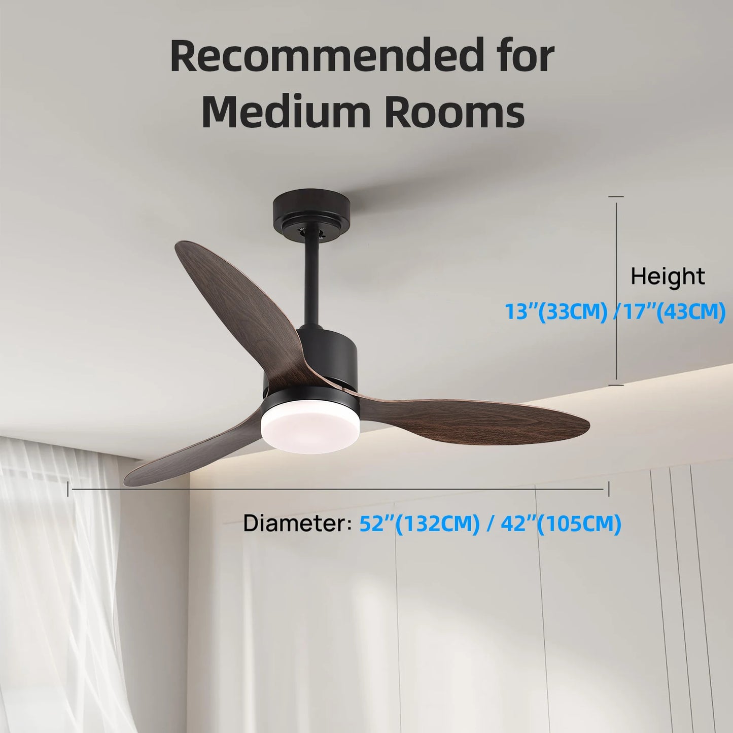 IRALAN Ceiling Fan With Light 52 Inch Large Remote Control DC Motor Reverse Wood Blades Fan Lighting High Quanlity Design Fans
