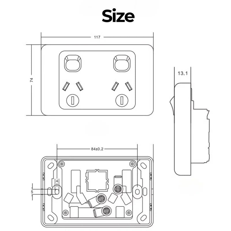 Australian Newzealand Standard Wall Socket Outlet SAA General Purpose Single Power Outlets And Light Switches Horizontal Mount