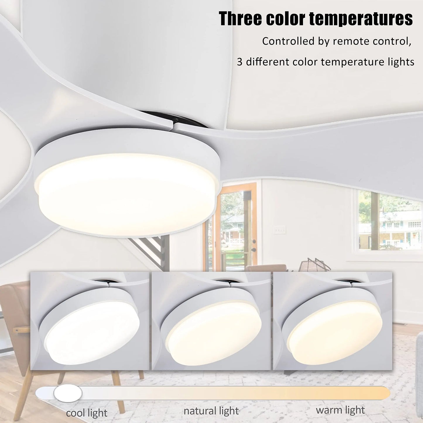 IRALAN Ceiling Fan With Light 6-speed choice Reversible DC motor 3CCT with remote control Whisper Easy Install black/White/Wood