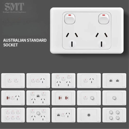 Australian Newzealand Standard Wall Socket Outlet SAA General Purpose Single Power Outlets And Light Switches Horizontal Mount