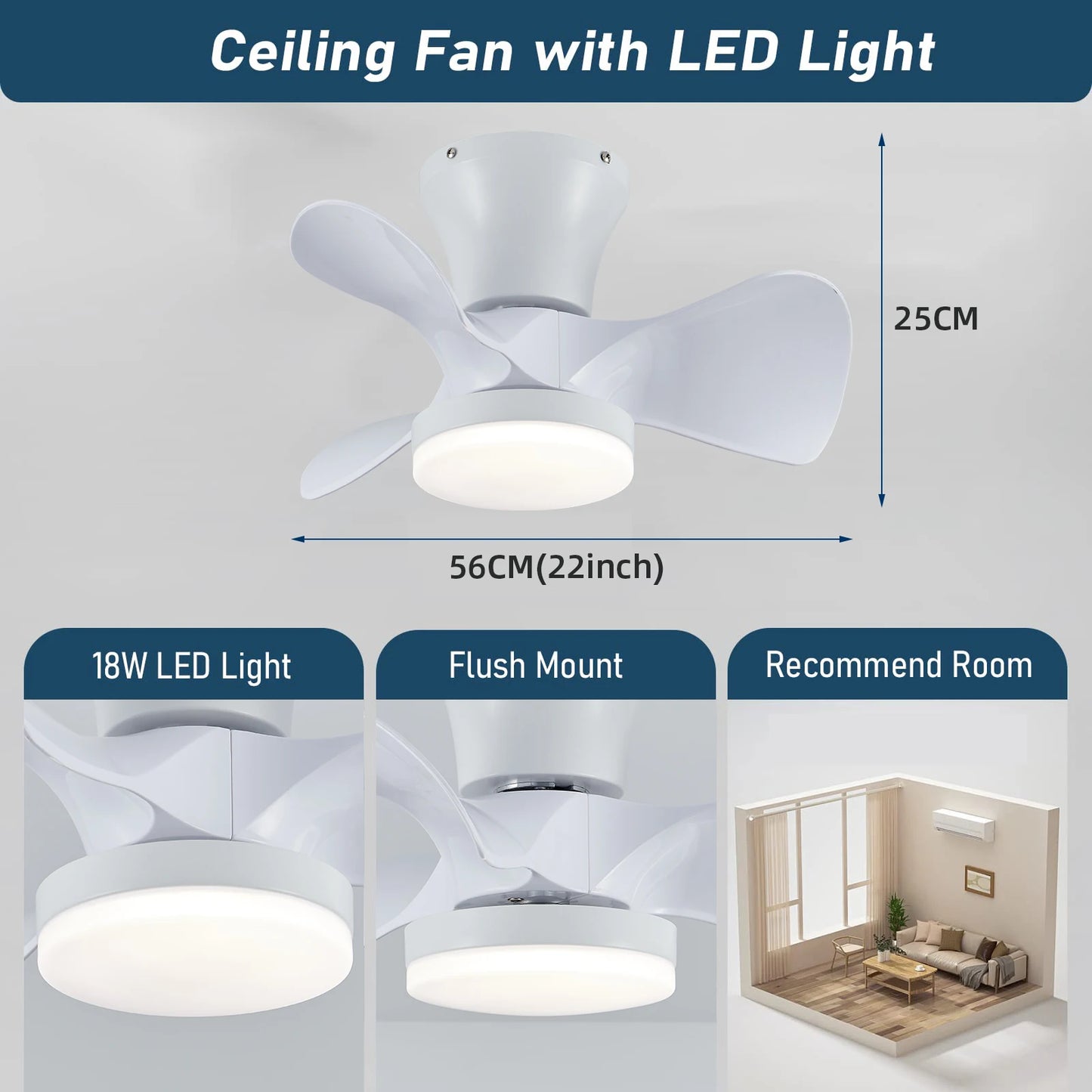 IRALAN Modern LED Ceiling Fan Light With Remote Control Low Floor Decorative Light Energy-saving Light With Fan In Bedroom Home