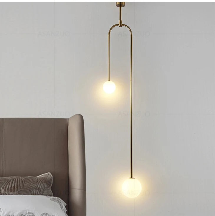 Nordic bedroom bedside restaurant pendant lamp bar simple living room background wall led creative glass ball brass lamp