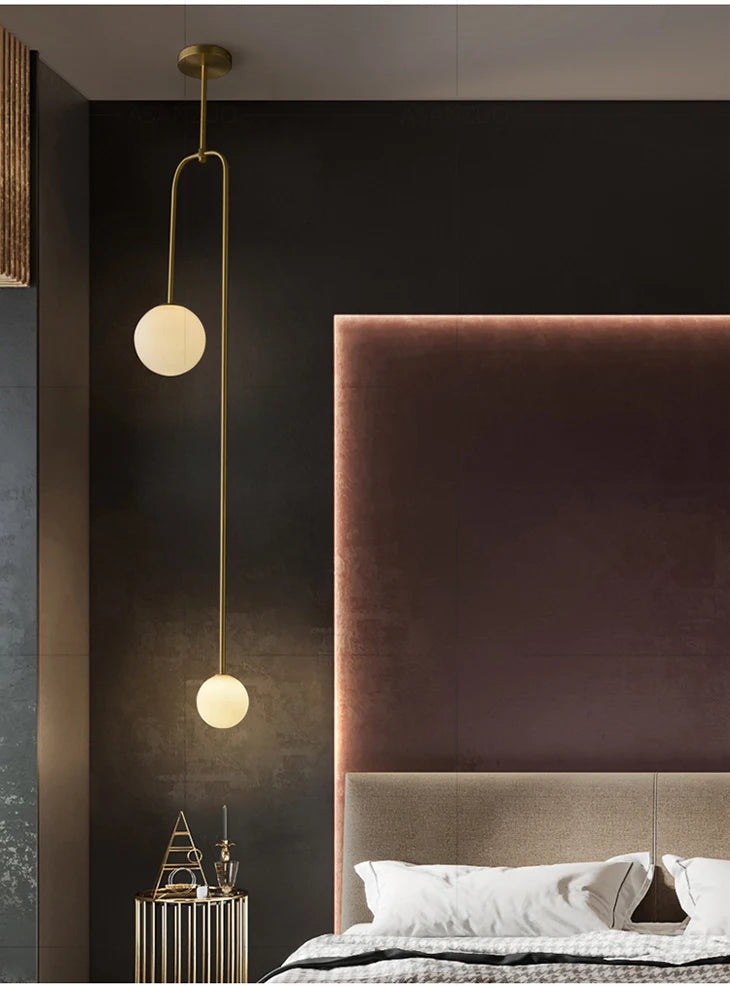 Nordic bedroom bedside restaurant pendant lamp bar simple living room background wall led creative glass ball brass lamp