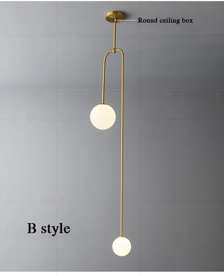 Nordic bedroom bedside restaurant pendant lamp bar simple living room background wall led creative glass ball brass lamp