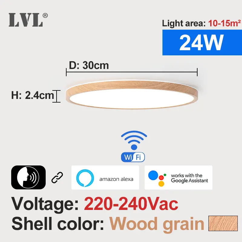 Modern Led Smart Ceiling Light Golden Wood Grain Dimmable Home Lighing WiFi Tuya App Voice Control Surface Mounting Ceiling Lamp