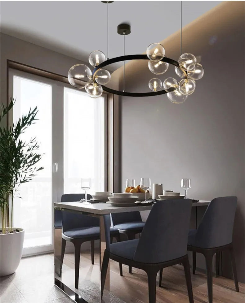 Artpad Black LED Chandelier Light Bubble Nordic Lights Pendant Led Lighting for Dining Room Hanging lights Fixture with G9 Bulb