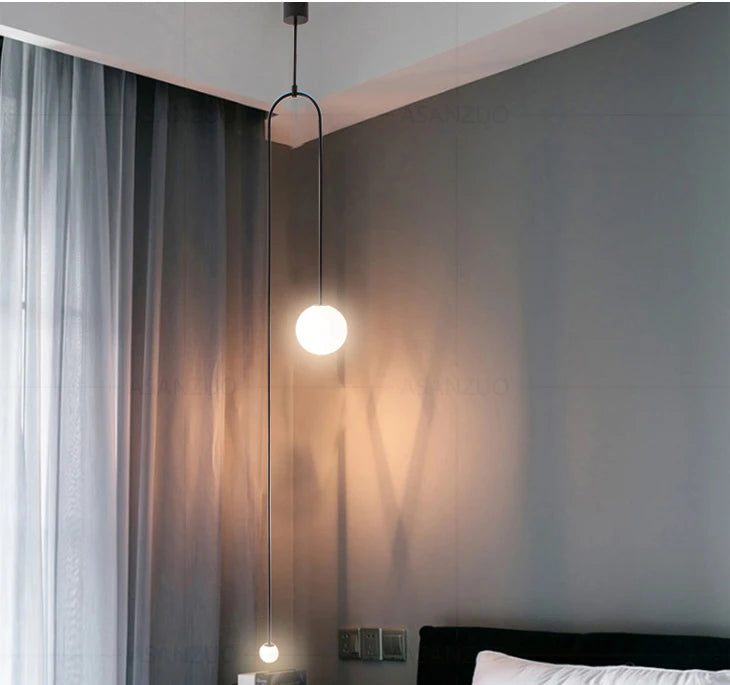 Nordic bedroom bedside restaurant pendant lamp bar simple living room background wall led creative glass ball brass lamp