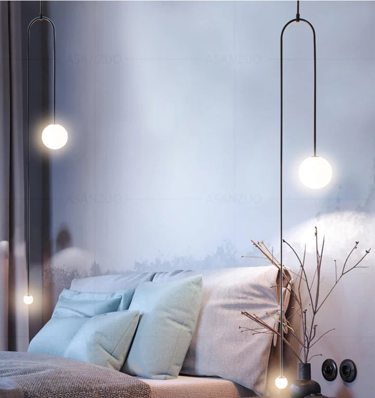 Nordic bedroom bedside restaurant pendant lamp bar simple living room background wall led creative glass ball brass lamp