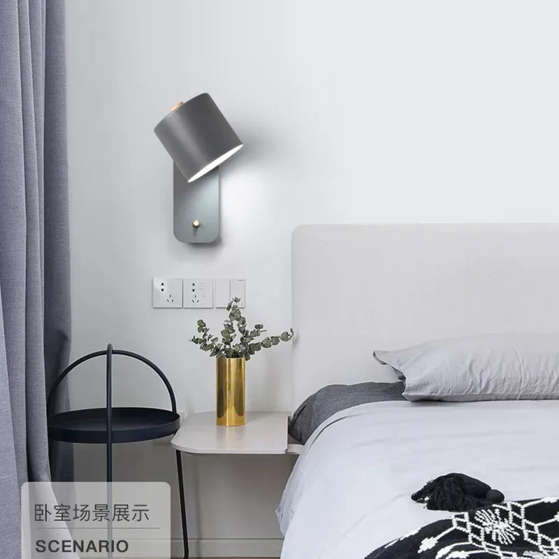 Modern LED Indoor Wall Lamps Rotation Adjustable Switch Wall Sconce With Knob Switch Stair Fixture Hallway Green LED Wall Light