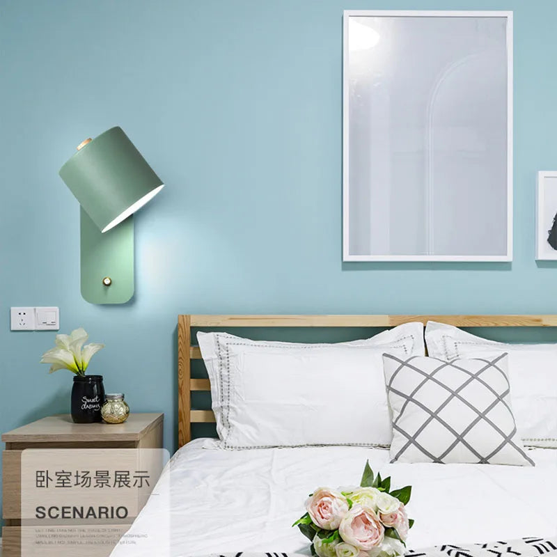 Modern LED Indoor Wall Lamps Rotation Adjustable Switch Wall Sconce With Knob Switch Stair Fixture Hallway Green LED Wall Light