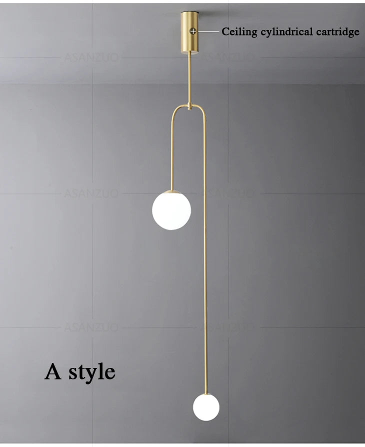 Nordic bedroom bedside restaurant pendant lamp bar simple living room background wall led creative glass ball brass lamp