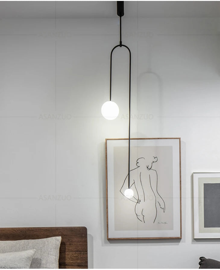 Nordic bedroom bedside restaurant pendant lamp bar simple living room background wall led creative glass ball brass lamp
