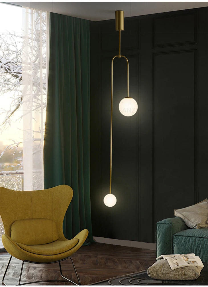 Nordic bedroom bedside restaurant pendant lamp bar simple living room background wall led creative glass ball brass lamp