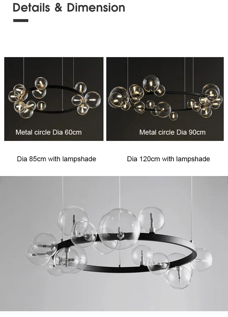 Artpad Black LED Chandelier Light Bubble Nordic Lights Pendant Led Lighting for Dining Room Hanging lights Fixture with G9 Bulb
