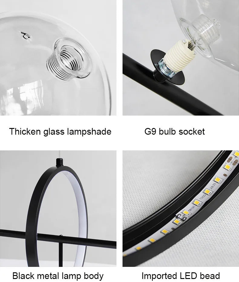Artpad Black LED Chandelier Light Bubble Nordic Lights Pendant Led Lighting for Dining Room Hanging lights Fixture with G9 Bulb