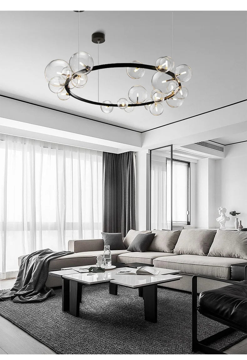 Artpad Black LED Chandelier Light Bubble Nordic Lights Pendant Led Lighting for Dining Room Hanging lights Fixture with G9 Bulb