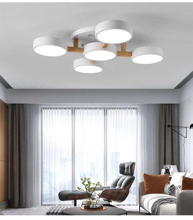 Nordic Style Personalized Macaron Ins Chandelier Bedroom Ceiling Decoration Lamp Modern Minimalist Wood Art Living Room Led Lamp