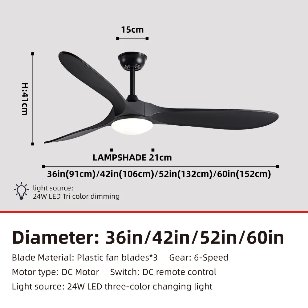 36,42,52,60 Inch Inverter Ceiling Fan Light w/Remote, Quiet, 6-Speed, Energy-Efficient for Living, Dining, Study, Bedroom