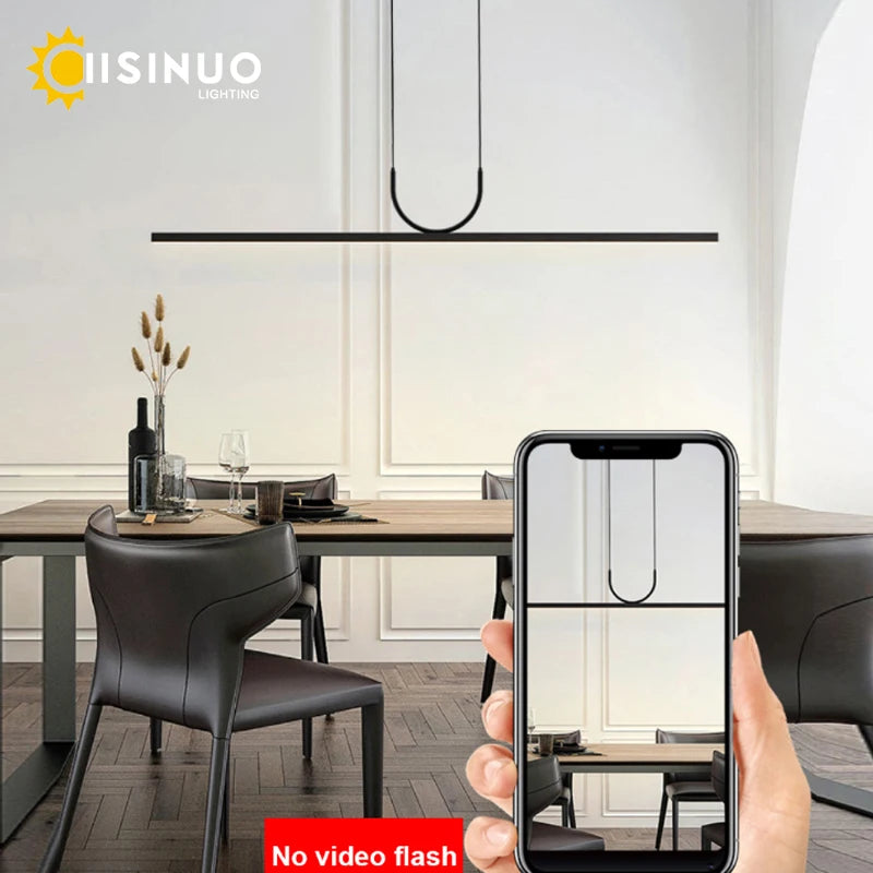 Minimalist LED Pendant Light Linear Wave Light Fixtures Adjustable Hanging Chandelier for Kitchen Island Dining Room Living Room