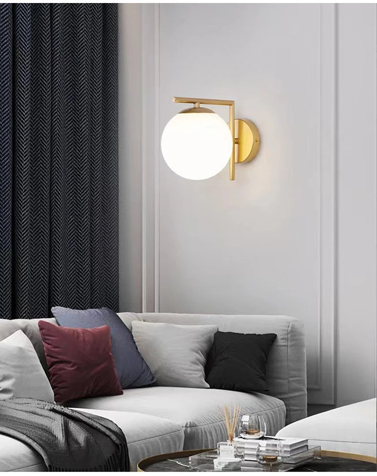 Nordic Home Decoration Lamp White Glass Ball Metal Wall Light 90-260V For Bedroom Corridor Mirror Leisure Area Bedhead Wall Lamp