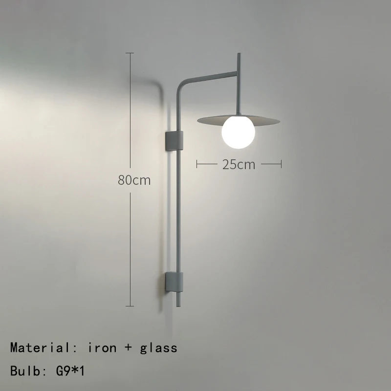 Modern Creative Circular Iron Glass Decorative LED Wall Lamp Black Gray White Bedroom Study Lighting Fixtures