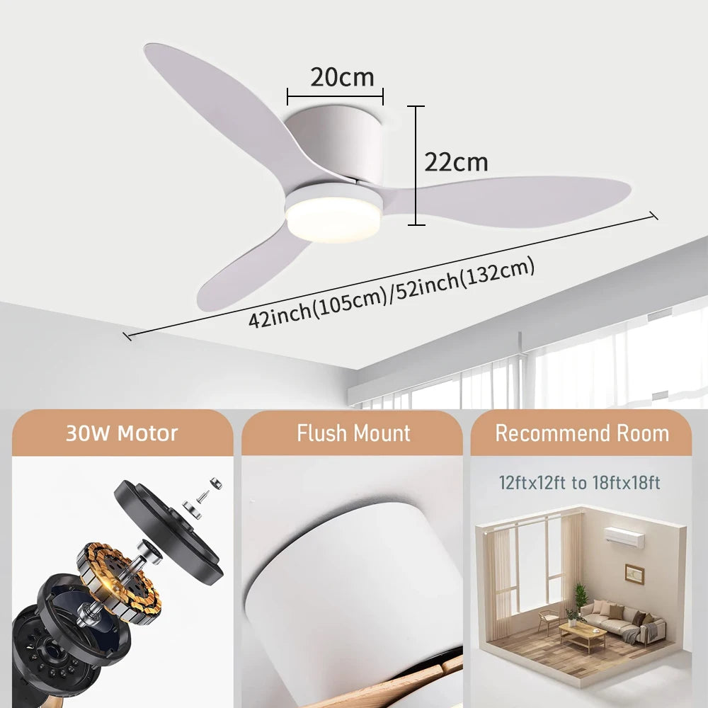 Modern LED Ceiling Fan, Remote Control, High Airflow DC Motor, Pendant Light Suitable for Bedrooms, Living Rooms, Dining Rooms