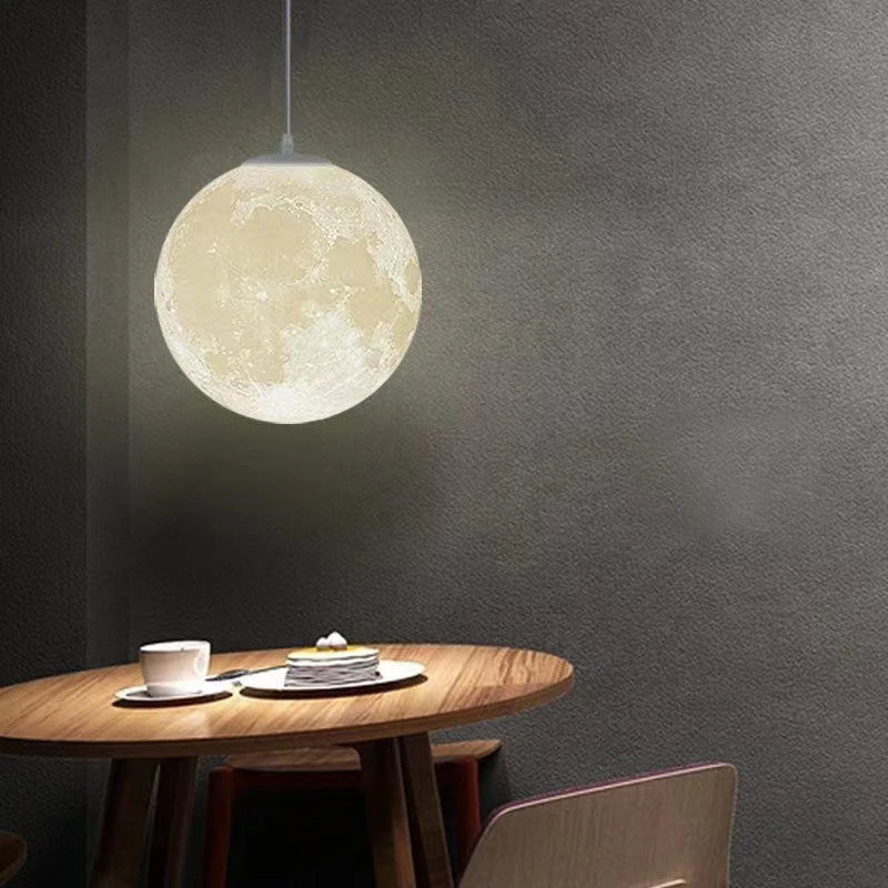 Modern Creative Design Moon Pendant Light Plastic Ball Shade Imitate Moon Surface Chandelier Restaurant Home Decor Hanging Lamps