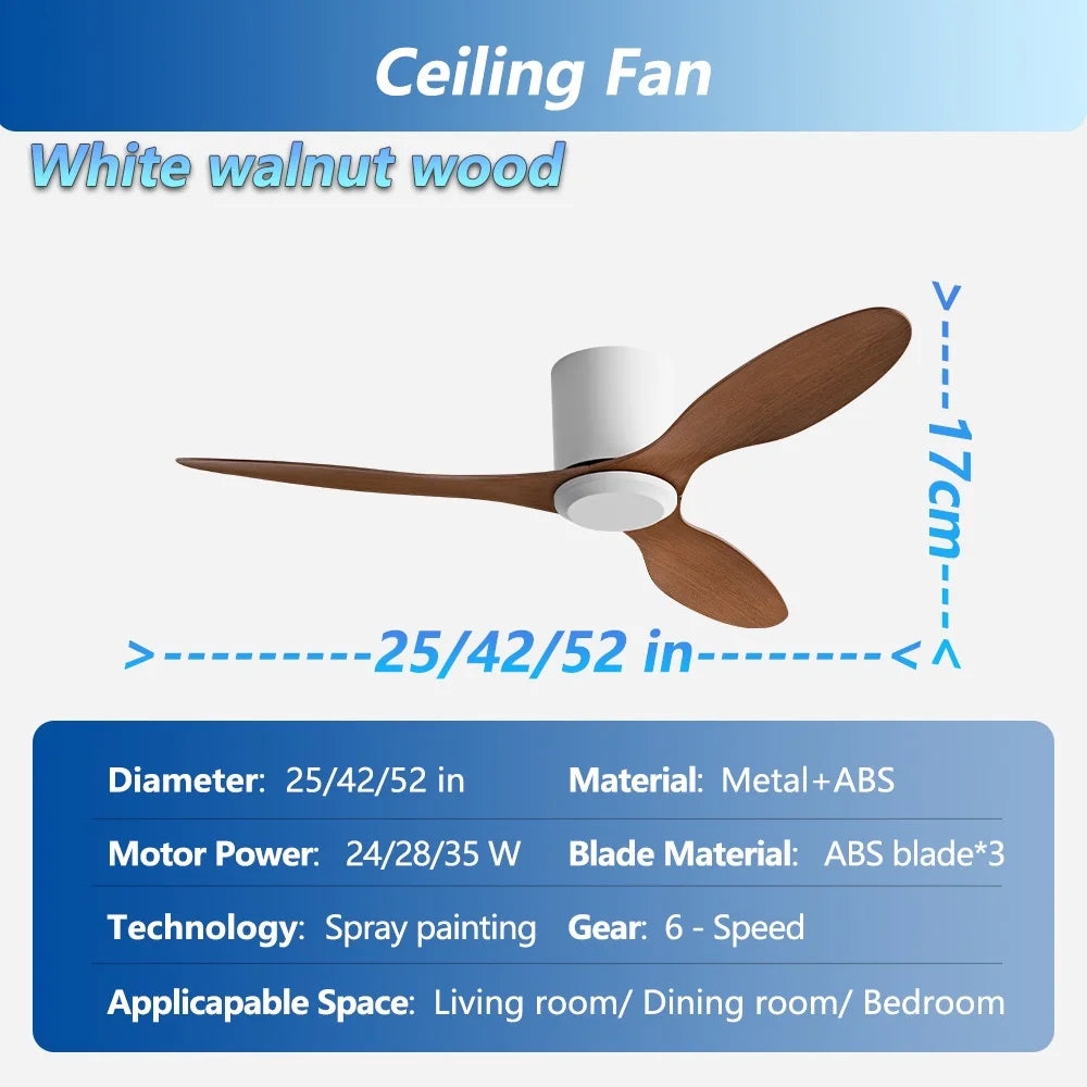 INTELLIGENT Black White Low Floor DC Motor Simple Modern Ceiling Fans Without Light Home Fan Only 17CM high 110-230V
