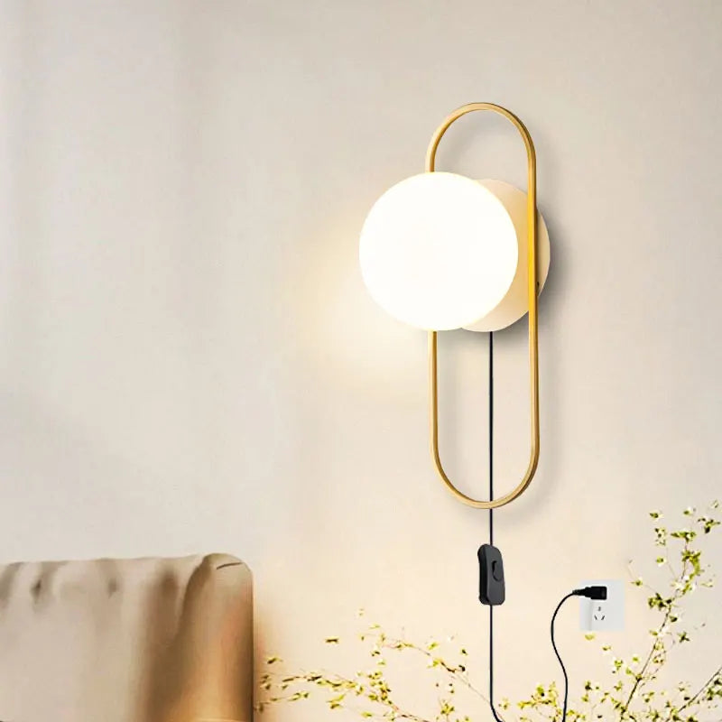 Frosted Glass Ball Indoor LED Wall Lamps with Plug Switch Black Gold G9 LED Wall Lights Wall Sconce for Corridor Aisle