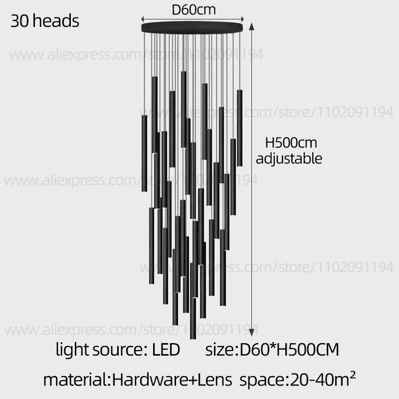 Cylindrical Modern Pendant Long Tube Lamp Hanging Cable Living Room Lamp Designer Villa Penthouse Lamp Led Staircase Chandelier