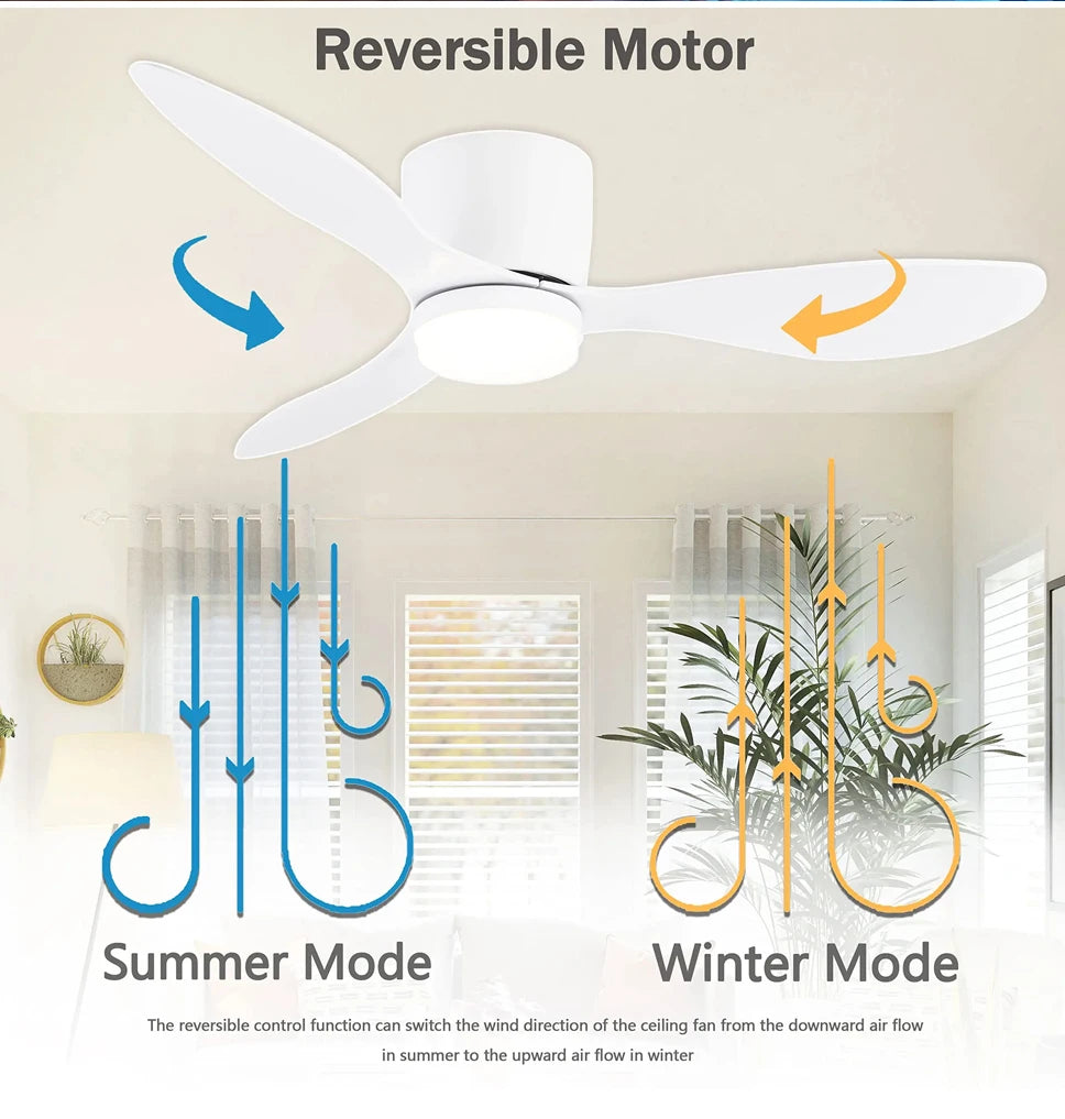 Modern Ceiling Fan with LED Light, DC Motor, Large Air Volume, Remote Control for Kitchen, Bedroom, Dining Room, Patio