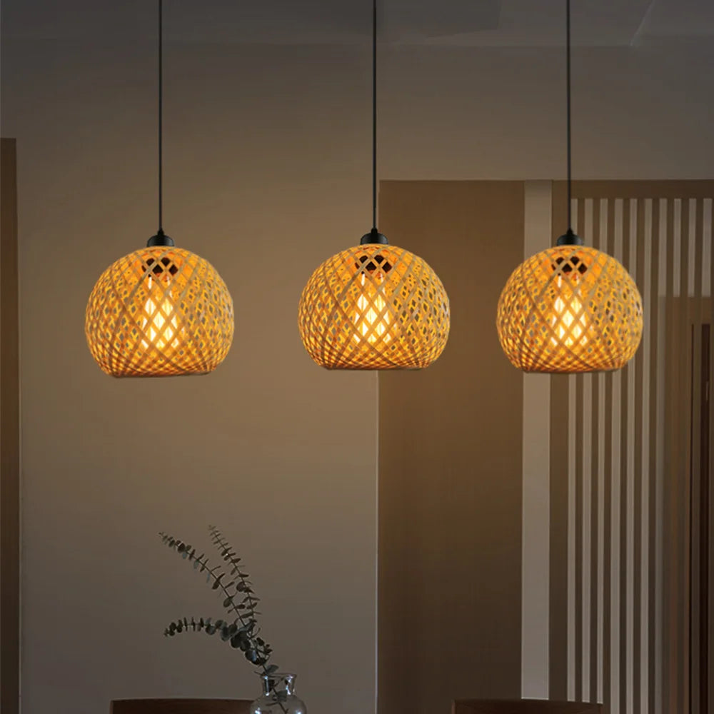 Bamboo Pendant Lamp Hanging Lamp Handmade Rattan Chandelier Fixture Restaurant Dining Room Indoor Lighting AC85-260V