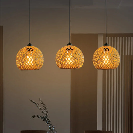 Bamboo Pendant Lamp Hanging Lamp Handmade Rattan Chandelier Fixture Restaurant Dining Room Indoor Lighting AC85-260V