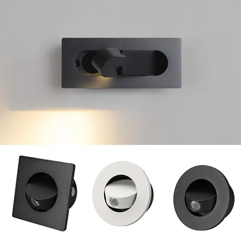 Recessed Rotation LED Reading Wall Light Living Room Bedroom Bedside Hotel Corridor Entrance Wall Lamp Hidden Decor Wall Sconce