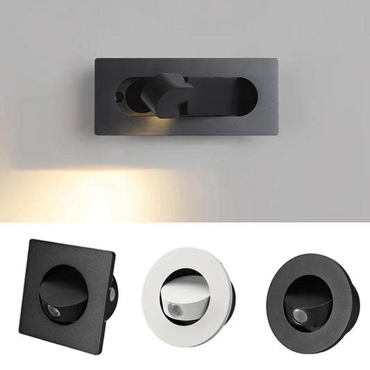 Recessed Rotation LED Reading Wall Light Living Room Bedroom Bedside Hotel Corridor Entrance Wall Lamp Hidden Decor Wall Sconce