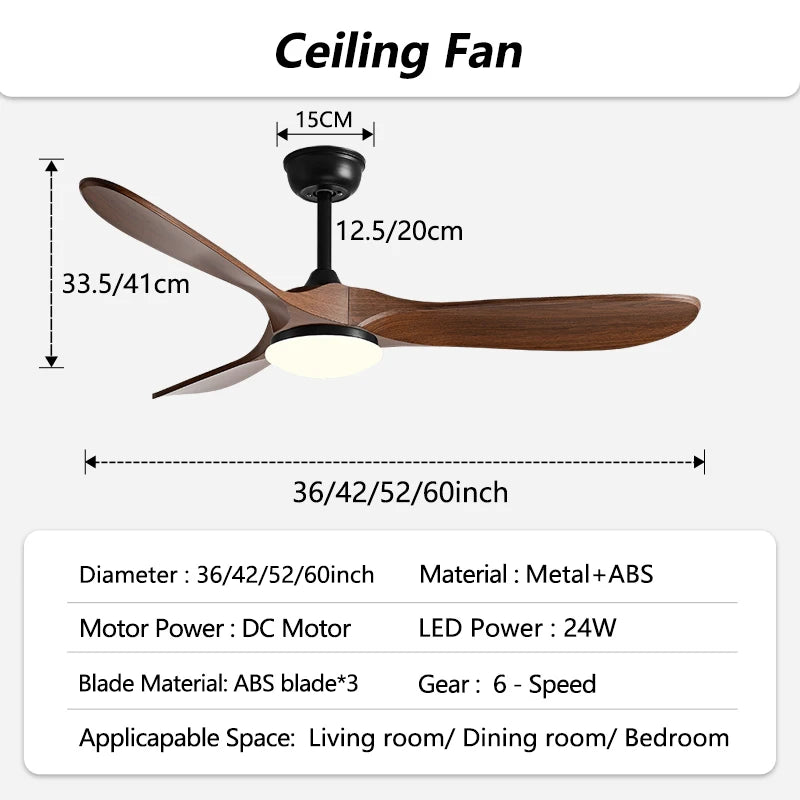 36/42/52/60 Inch Modern Ceiling Fan with LED Light DC Motor Silver Finish 3 Blade Fan Remote Control for Home Office