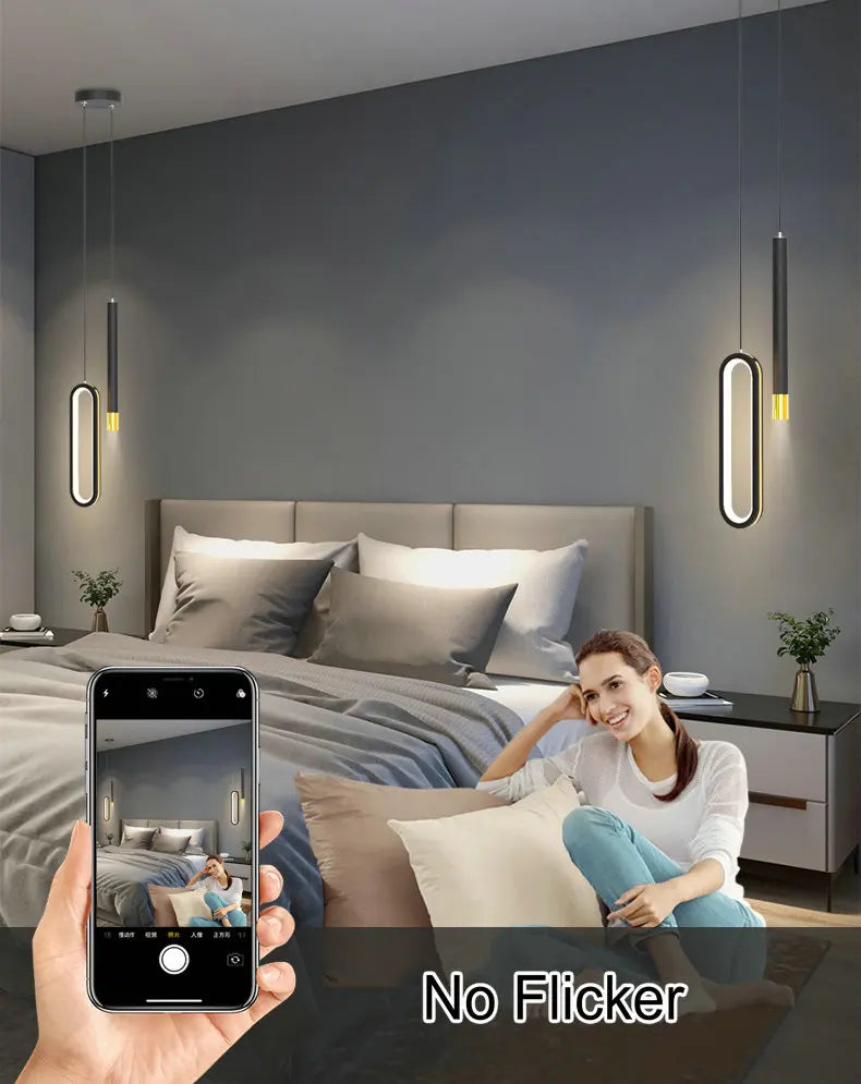 Modern Black Hanging Pendant Lamps For Bedroom Bedside Lighting AC 220V LED Black High Ceiling Suspended Light with Long Cable