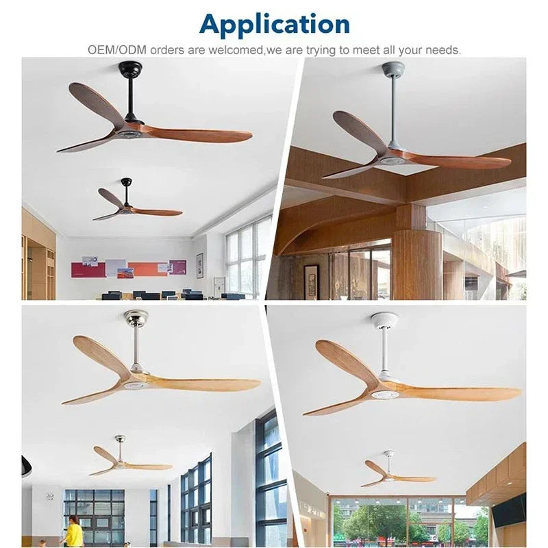 42/52/60/70 Inch Large wooden ceiling fan with DC Motor Remote Control ceiling lamp fan Electric fan for Living room bedroom