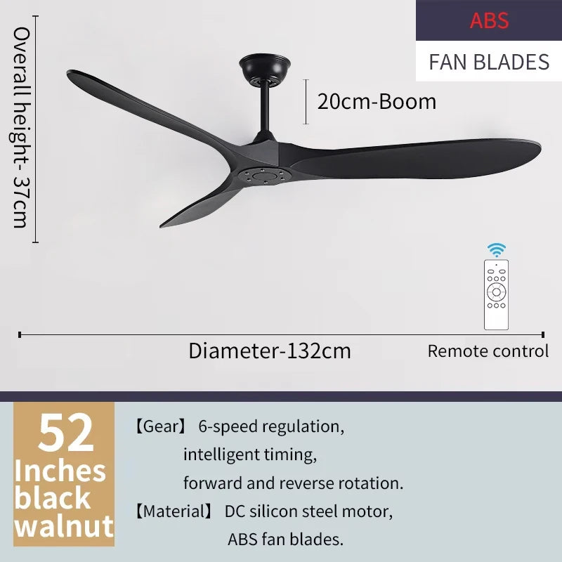 Modern Solid Wood Retro High Air Volume Ceiling Fan with Remote Control Without Lights Living Room and Dining Room Pendant Light