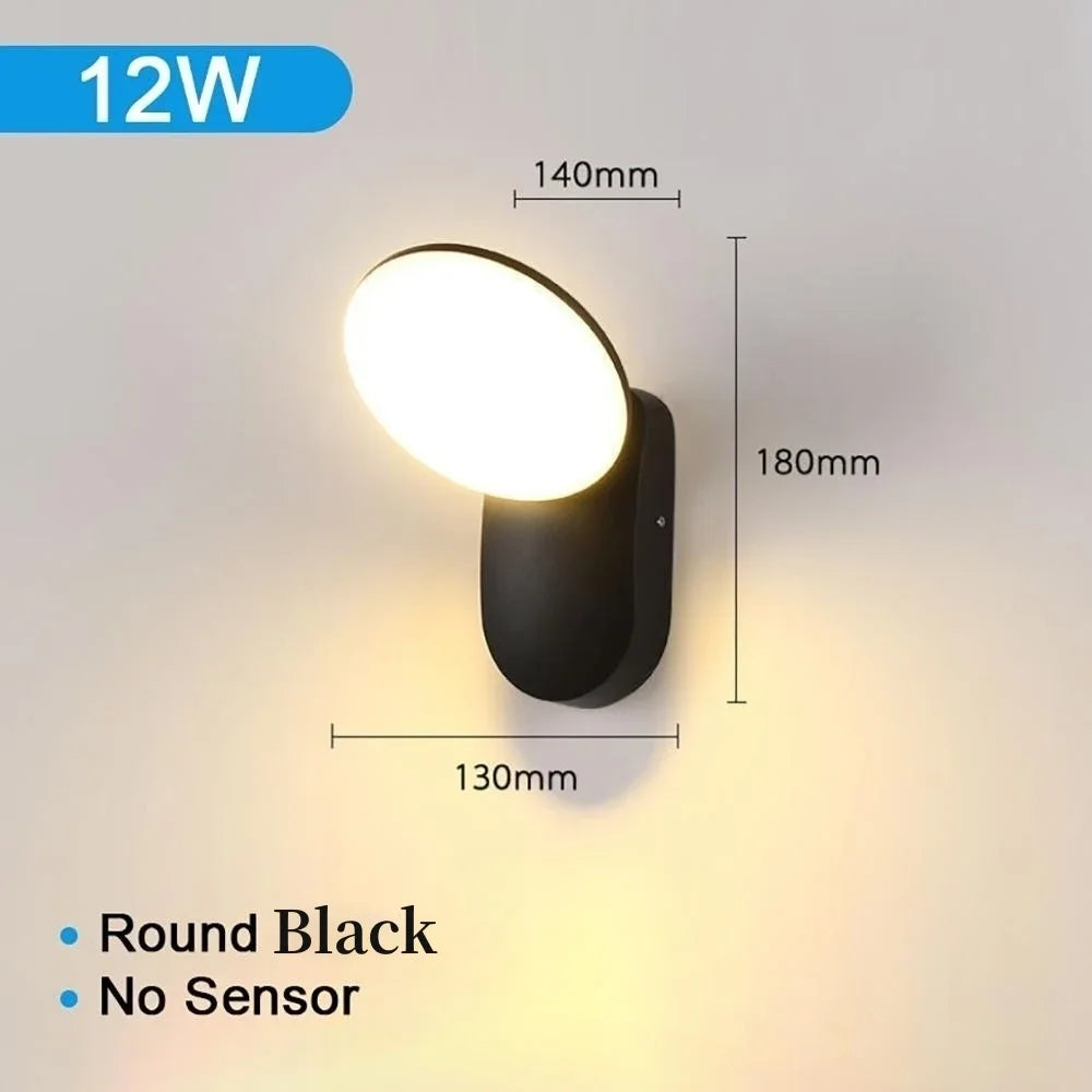 PIR Motion Sensor LED Outdoor Wall Lamp 12W IP65 Waterproof Aluminum Garden Porch Light Corridor Entrance Sconce Indoor Fixture