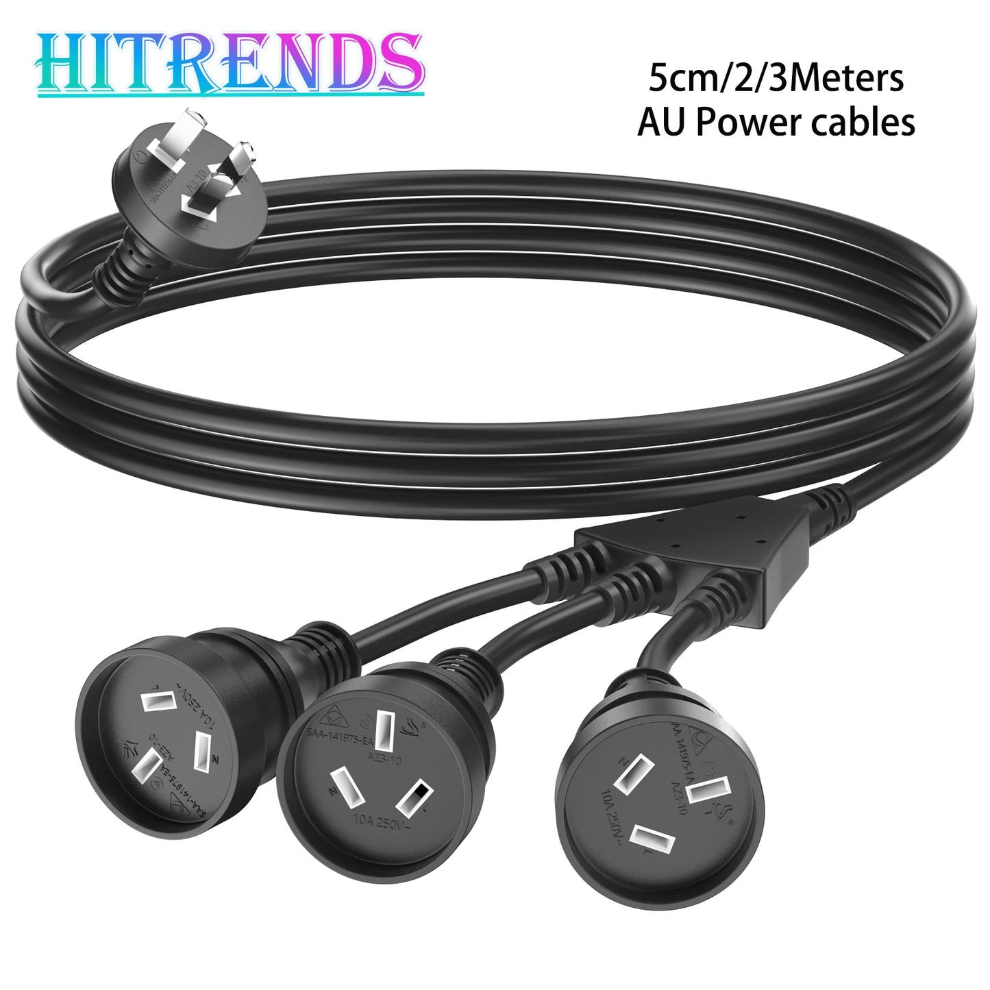 1 to 3 ways power extension cord, 2/3meters AU Plug Power cable with 3 outlets  for Home Office