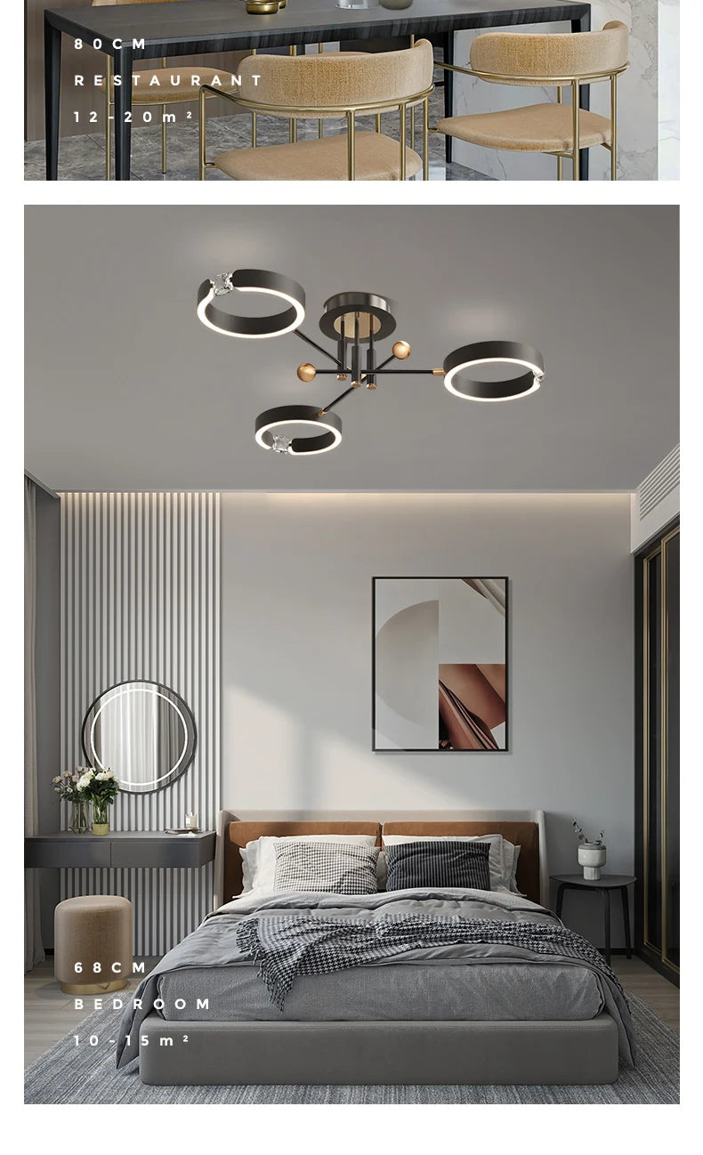 Modern Luxury Chandelier Lighting For Living Room Bedroom Plated Gold Aluminum Remote Control Pendant Lights Crystals Decoration