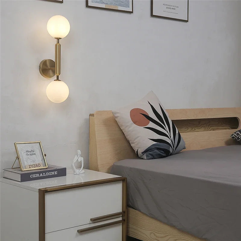 Nordic Glass Ball Wall Lamps Bedroom Bedside Lamp Living Room Background Wall Light LED Indoor Lighting with White Ball G9 Bulbs