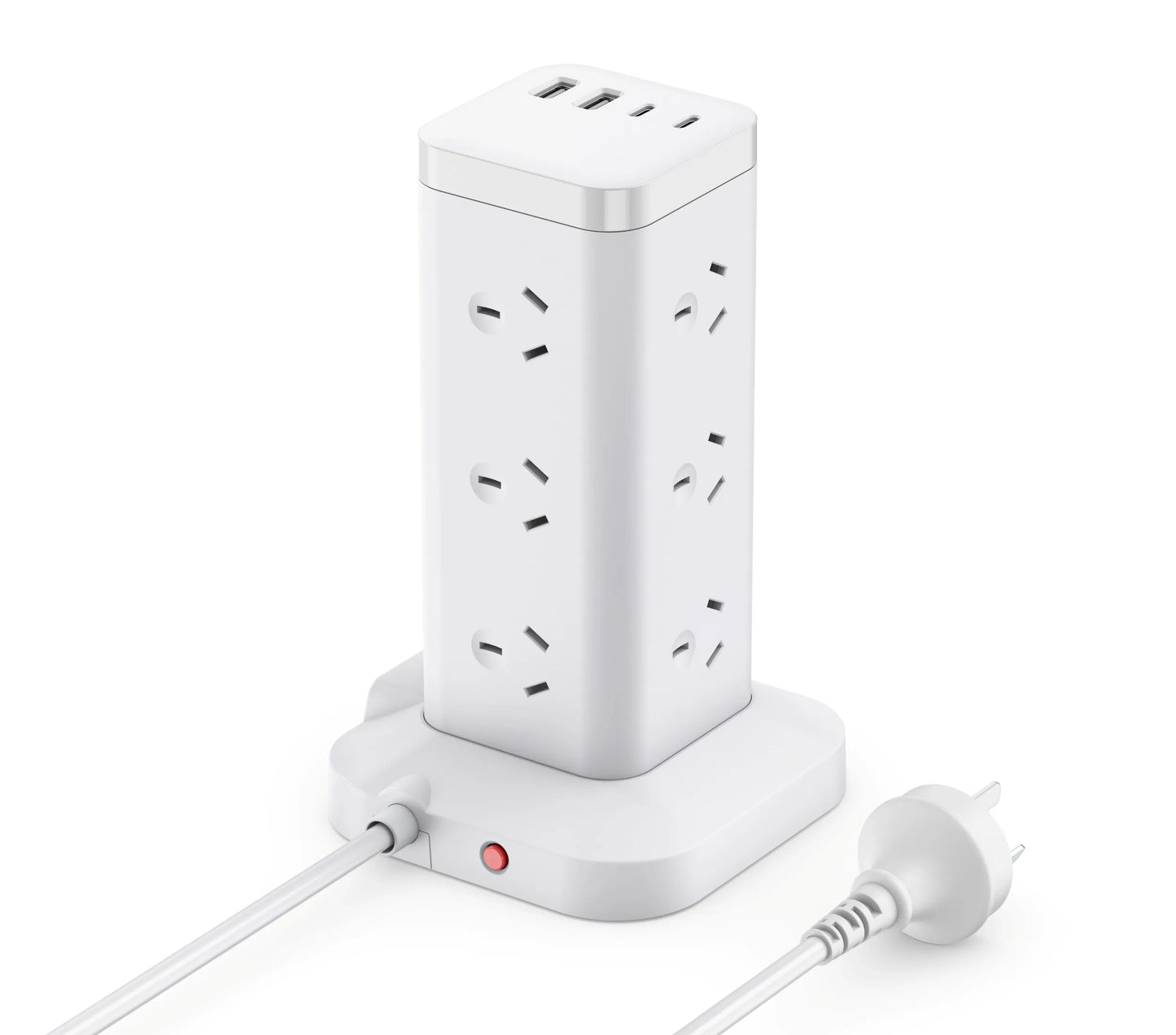 12-ways Tower Power Socket Surge Protection with 2 USB-A 2 USB-C charging, 2m Extension Cord, AU Plug Outlet Power strip