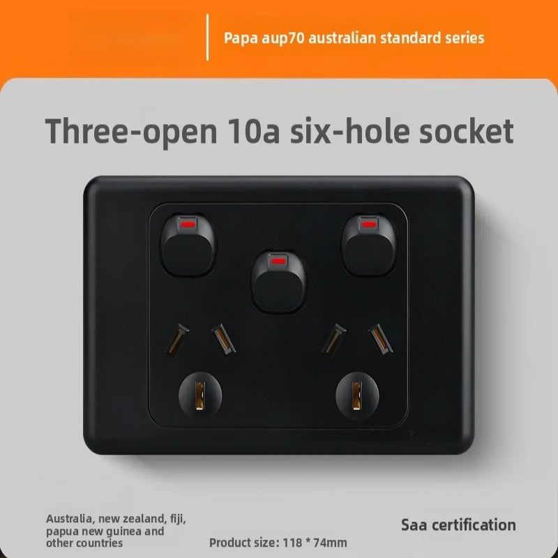 118 Type Australian Standard Socket Switch Combination Single Opening Multi Hole Socket Panel Multi Opening Multi Hole 10a/15a